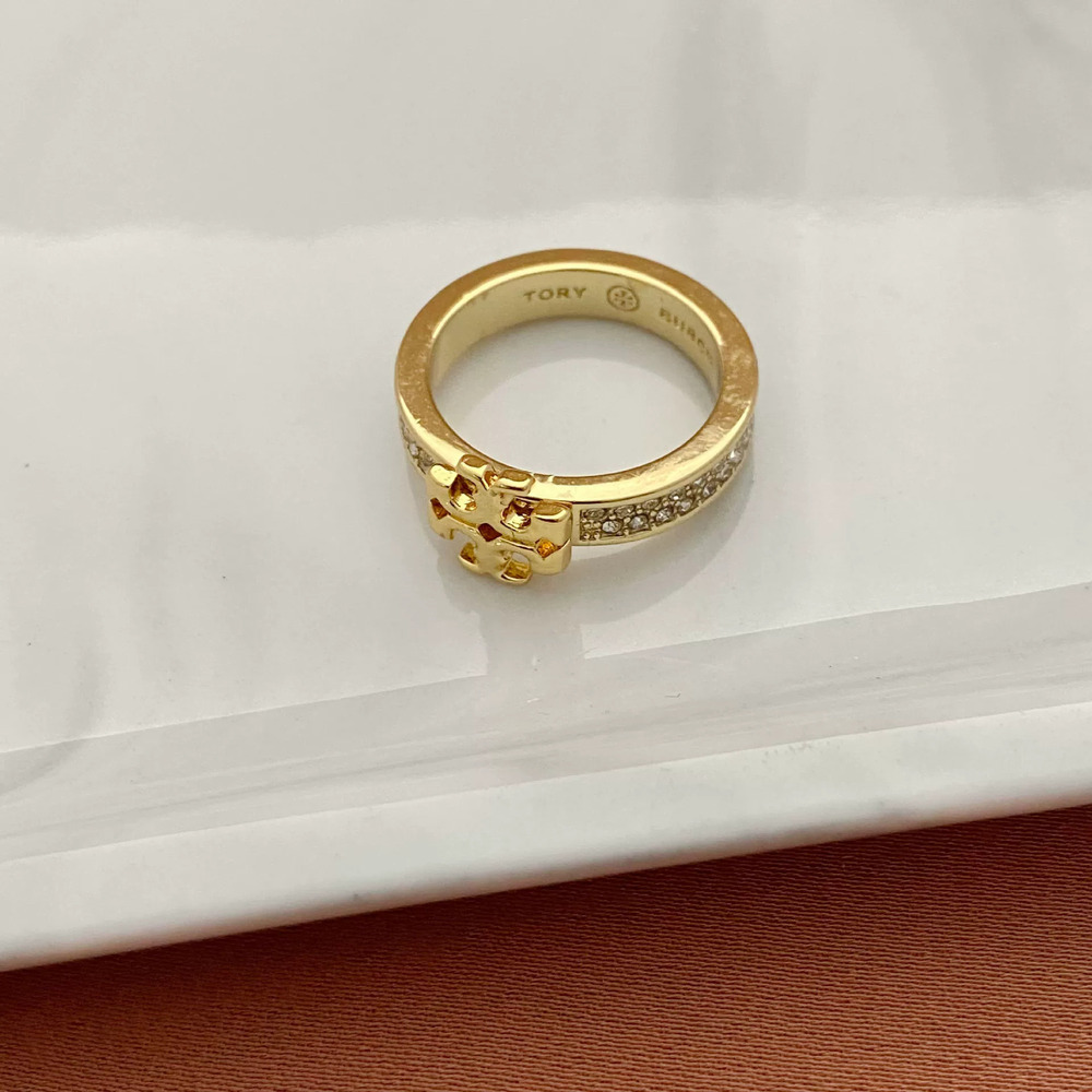 Tory Burch Rhinestone Letter Ring Metal Band